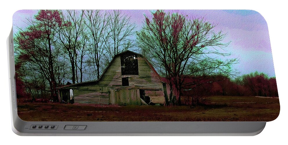 Barn Portable Battery Charger featuring the photograph The Old Barn awaits the night by Bonnie Willis