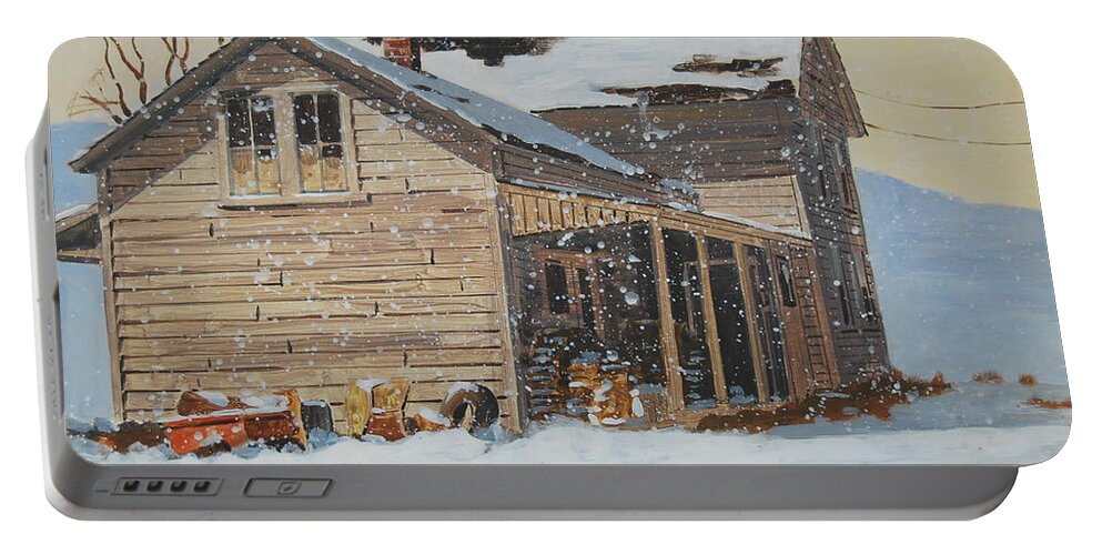 Berkshire Hills Paintings Portable Battery Charger featuring the painting the Old Farm House by Len Stomski