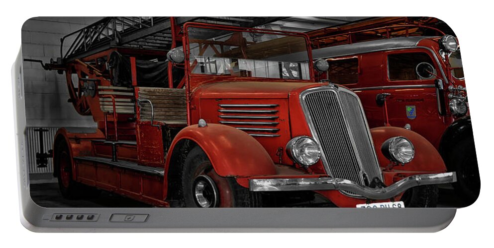 Fire Portable Battery Charger featuring the photograph The Old Fire Trucks by Joachim G Pinkawa