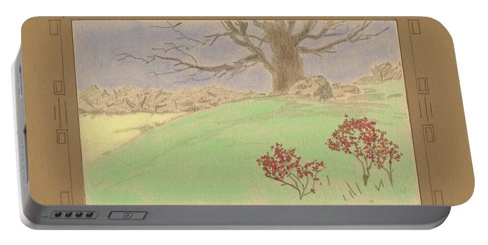 Gully Portable Battery Charger featuring the drawing The Old Gully Tree by Donna L Munro