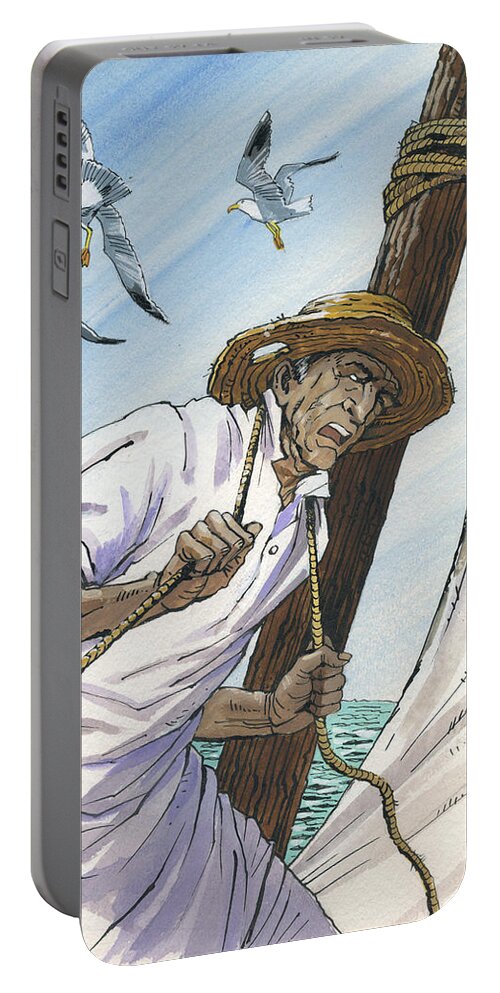 Ernest Hemingway Portable Battery Charger featuring the painting The Old Man and the Sea. Novel Illustration by Igor Sakurov