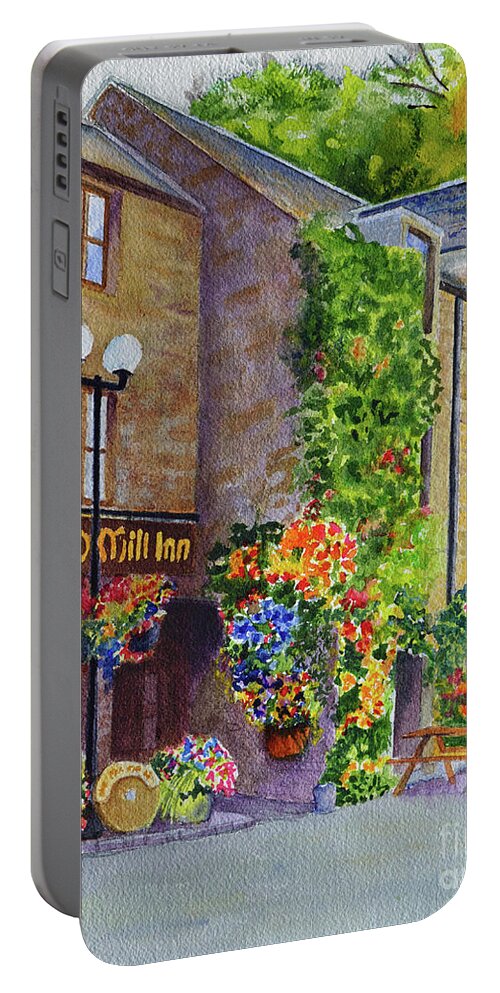 Scotland Portable Battery Charger featuring the painting The Old Mill Inn by Karen Fleschler