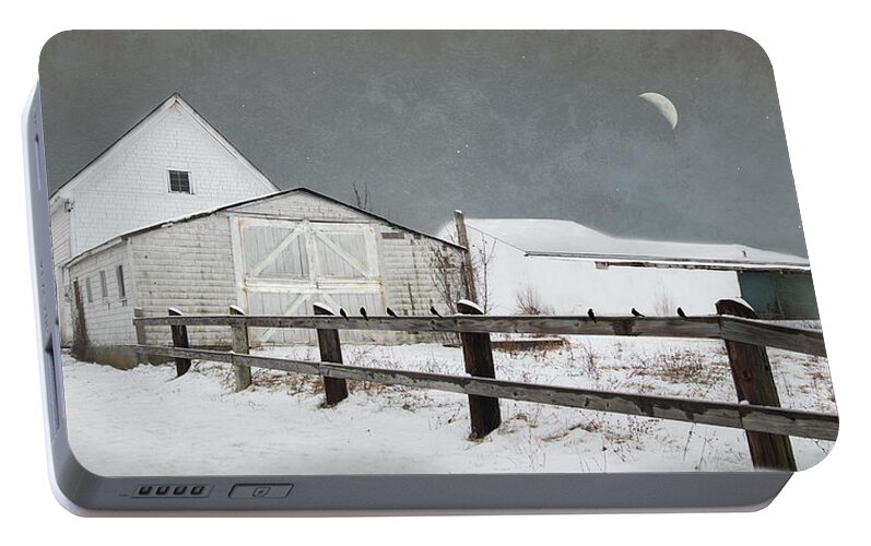 Barn Portable Battery Charger featuring the photograph The Old White barn by Robin-Lee Vieira