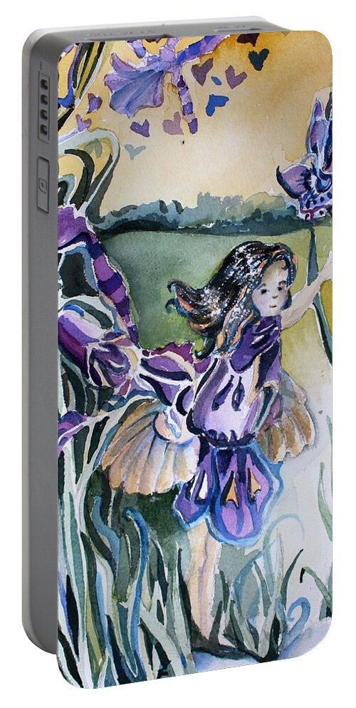 Orchid Portable Battery Charger featuring the painting The Orchid Fairy by Mindy Newman
