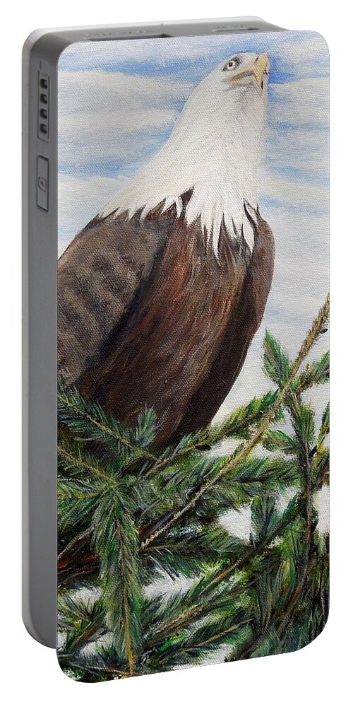 Eagle Portable Battery Charger featuring the painting The Oversee'er by Marilyn McNish