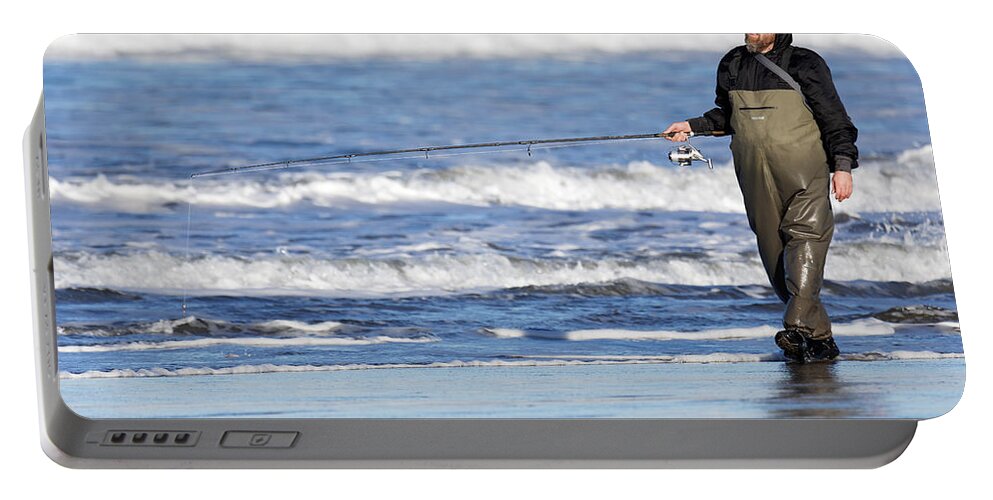 People Portable Battery Charger featuring the photograph The Pacific Angler In Its Natural Habitat -- Fisherman in Morro Bay, California by Darin Volpe