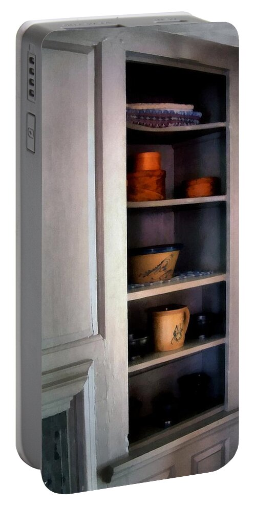 Cupboard Portable Battery Charger featuring the painting The Painted Pine Cupboard by RC DeWinter