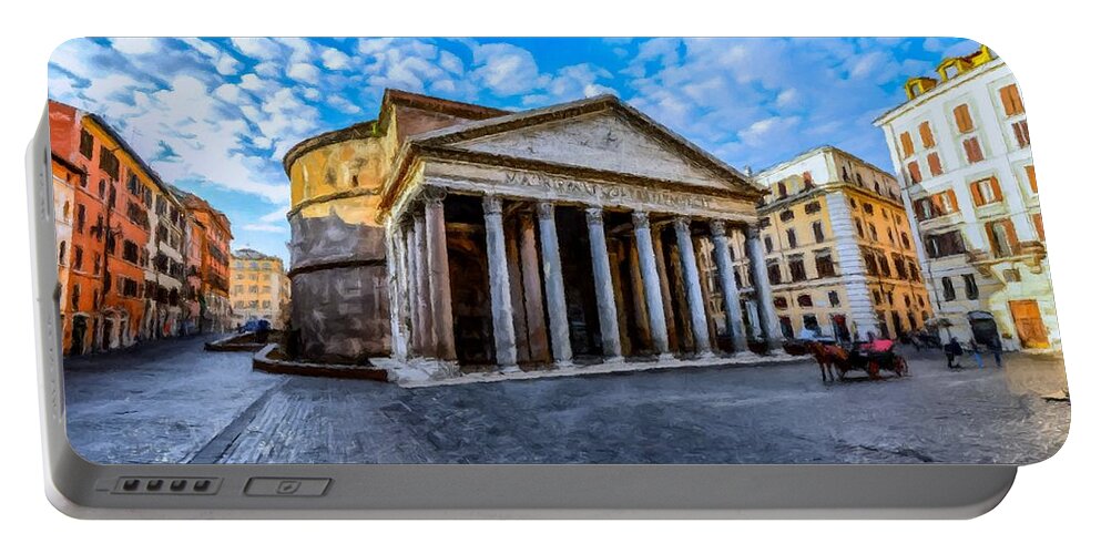 The Pantheon Portable Battery Charger featuring the painting The Pantheon Rome by David Dehner
