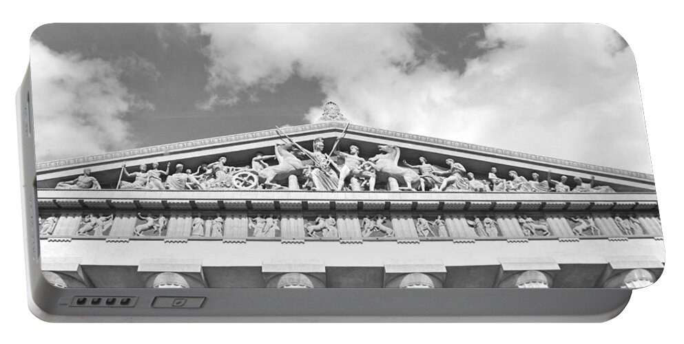 The Parthenon In Nashville Tennessee Black And White 2 Portable Battery Charger featuring the photograph The Parthenon In Nashville Tennessee Black And White 2 by Lisa Wooten