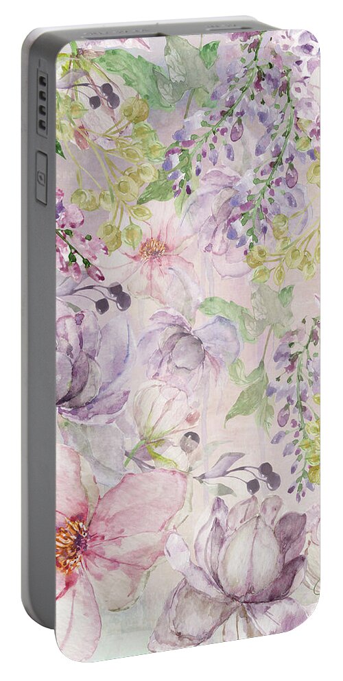 Gardens Portable Battery Charger featuring the mixed media The Pastel Garden by Colleen Taylor