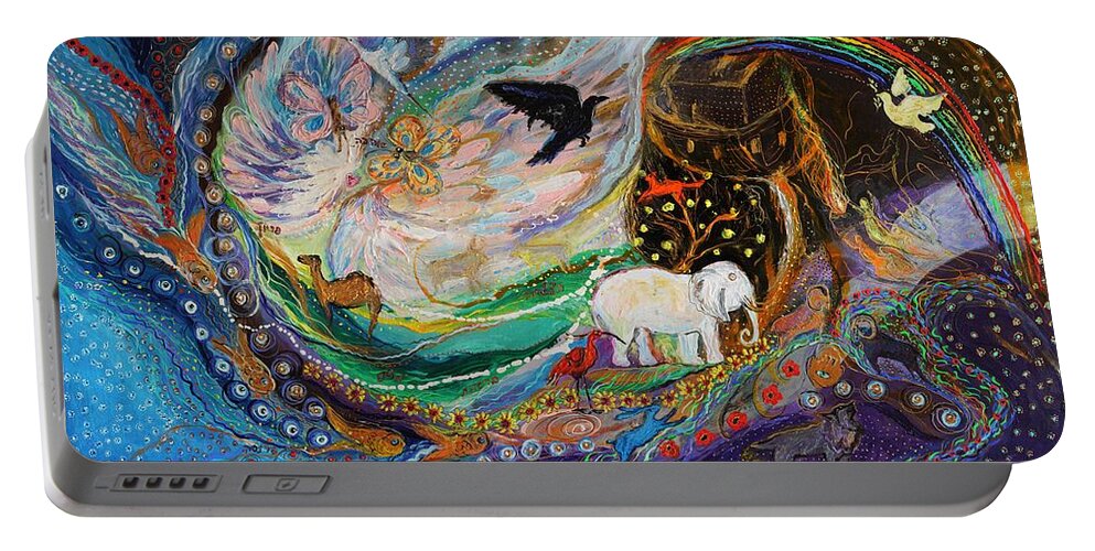 Modern Jewish Art Portable Battery Charger featuring the painting The Patriarchs series - Ark of Noah by Elena Kotliarker