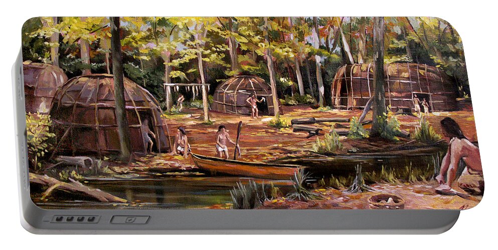 Institute Of American Indian Portable Battery Charger featuring the painting The Pequots by Nancy Griswold