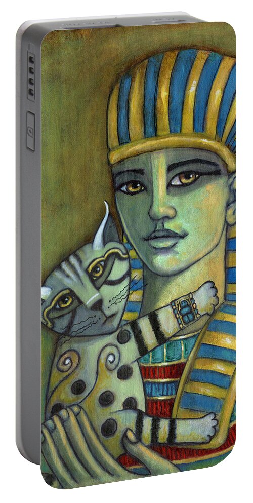Pharaoh Portable Battery Charger featuring the painting The Pharaoh's Cat by Terry Webb Harshman