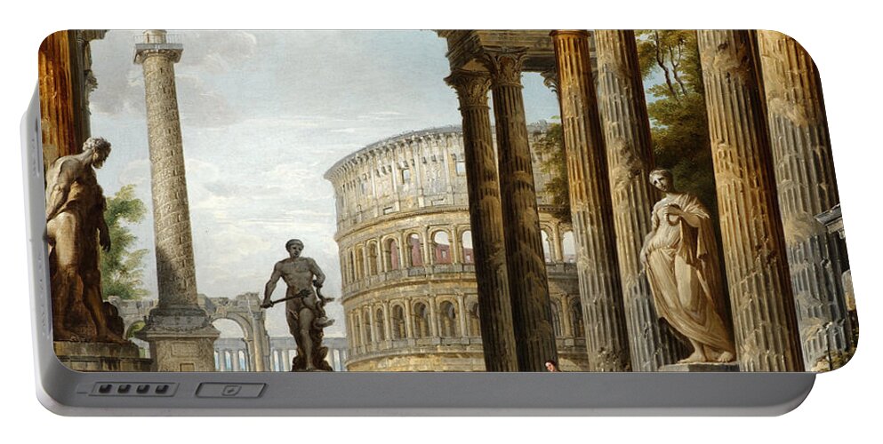 Giovanni Paolo Panini Portable Battery Charger featuring the painting The Philosopher Diogenes Throwing Down His Bowl by Giovanni Paolo Panini