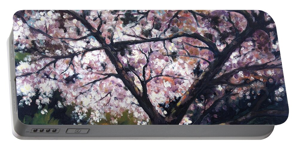 Spring Portable Battery Charger featuring the painting The picnic table by Rick Nederlof