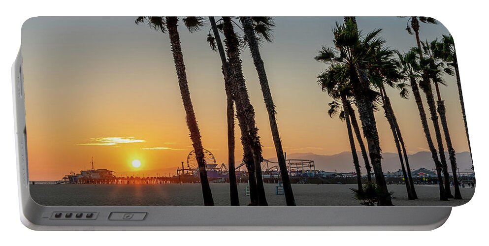 Santa Monica Pier Portable Battery Charger featuring the photograph The Pier At Sunset - Square by Gene Parks