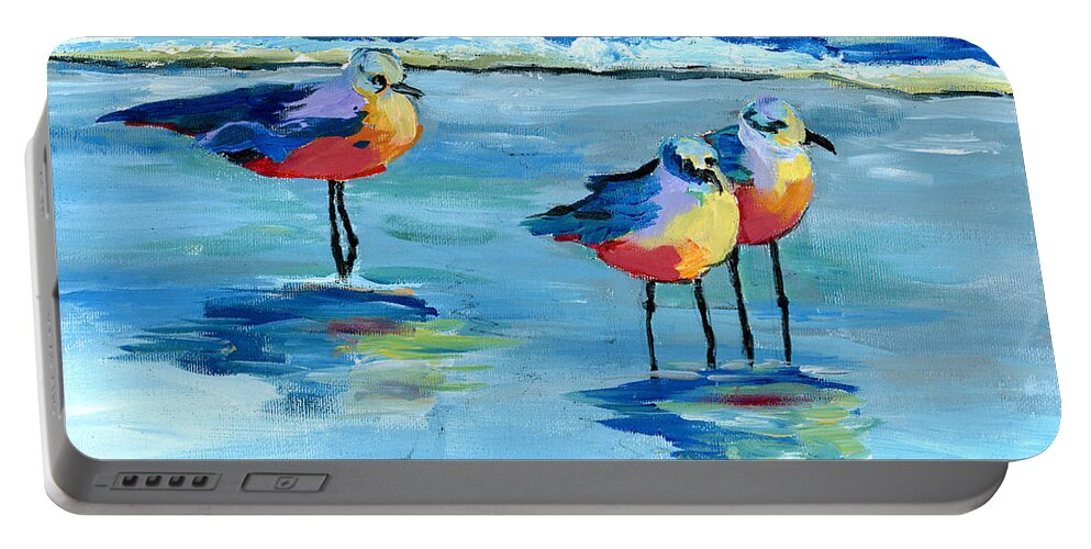 Beach Portable Battery Charger featuring the painting The Pipers by Debbie Brown