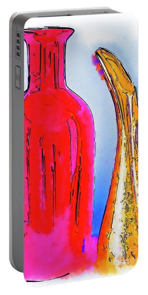 Still-life Portable Battery Charger featuring the digital art The Pitcher And Vase Watercolor by Kirt Tisdale