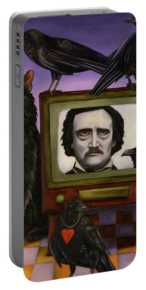 Edgar Allan Poe Portable Battery Charger featuring the painting The Poe Show by Leah Saulnier The Painting Maniac