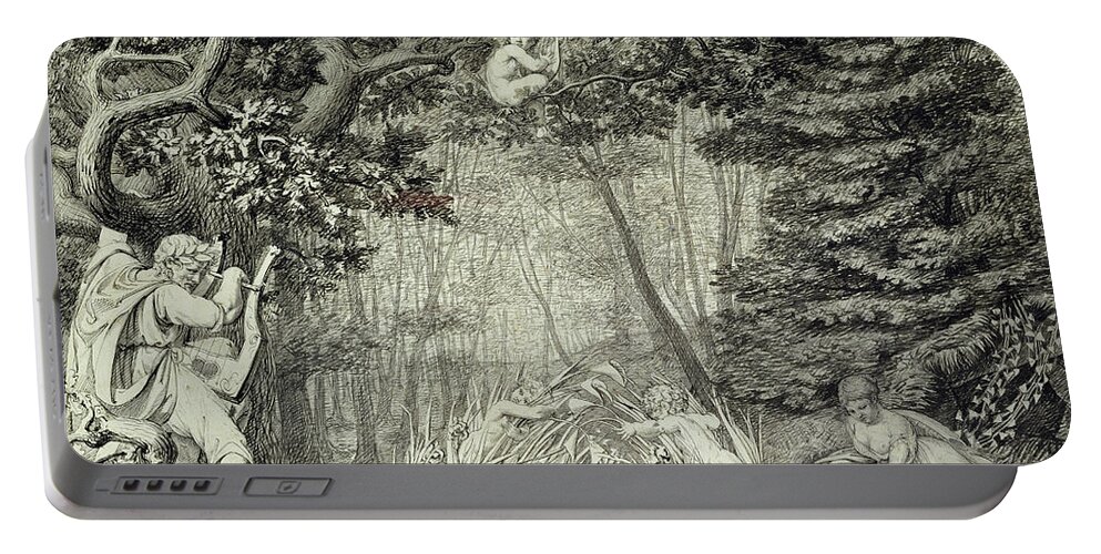 The Poet At The Spring Portable Battery Charger featuring the drawing The Poet at the Spring by Philipp Otto Runge