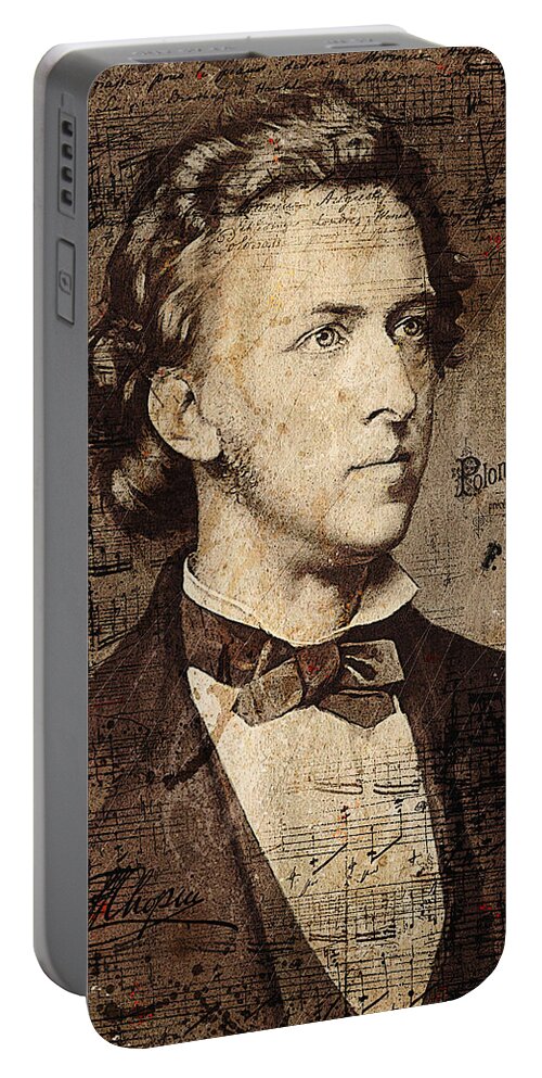 Chopin Portable Battery Charger featuring the digital art The Polish Prodigy by Gary Bodnar