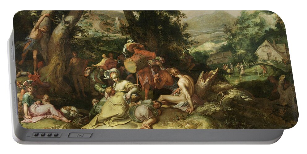 Abraham Bloemaert Portable Battery Charger featuring the painting The Preaching of Saint John the Baptist by Abraham Bloemaert