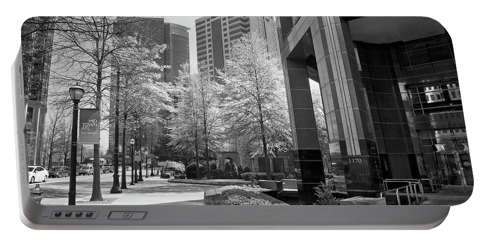 Midtown Atlanta Portable Battery Charger featuring the photograph The Proscenium in Midtown Atlanta in B and W by Jill Lang