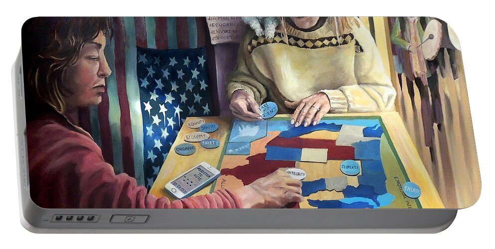 Puzzle Portable Battery Charger featuring the painting The Puzzle by Nancy Griswold