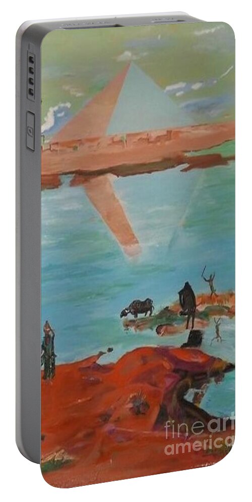 Acrylic Portable Battery Charger featuring the painting The Pyramids by Denise Morgan