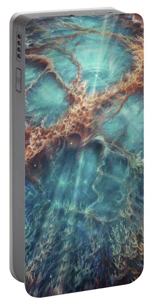 Nebula Portable Battery Charger featuring the painting The Racing Heart of the Crab Nebula by Lucy West