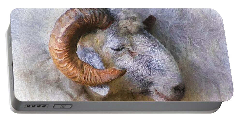 Animal Portable Battery Charger featuring the digital art The Ram by Charmaine Zoe
