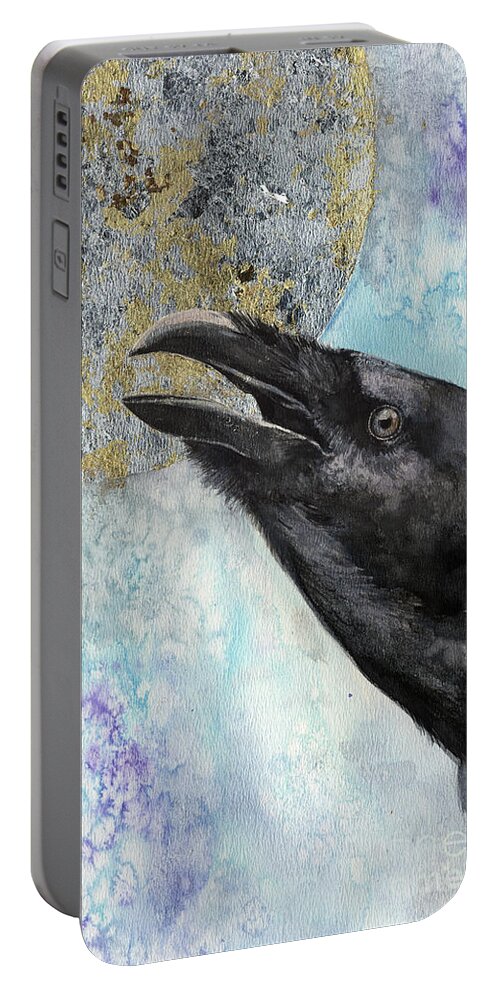 Raven Portable Battery Charger featuring the painting Raven and the Moon 2017 03 09 by Ang El