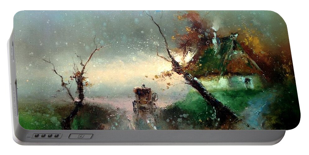 Russian Artists New Wave Portable Battery Charger featuring the painting The Rays of the Morning Sun by Igor Medvedev