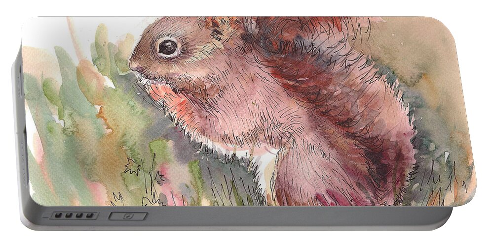 Squirrel Portable Battery Charger featuring the painting The red Squirrel by Asha Sudhaker Shenoy