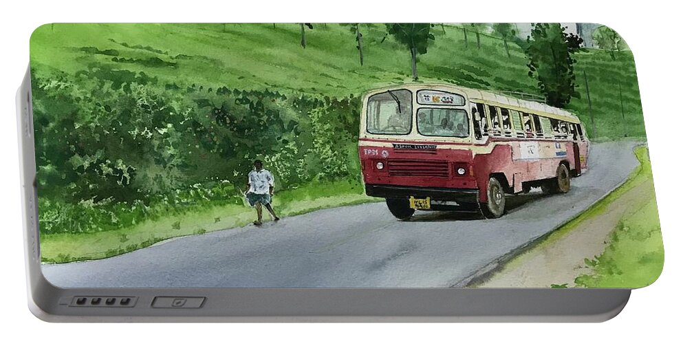 Bus Portable Battery Charger featuring the painting The Red Bus by George Jacob