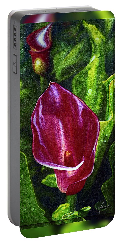 Oil Painting Portable Battery Charger featuring the painting The Red Cala Lily by Ian Anderson