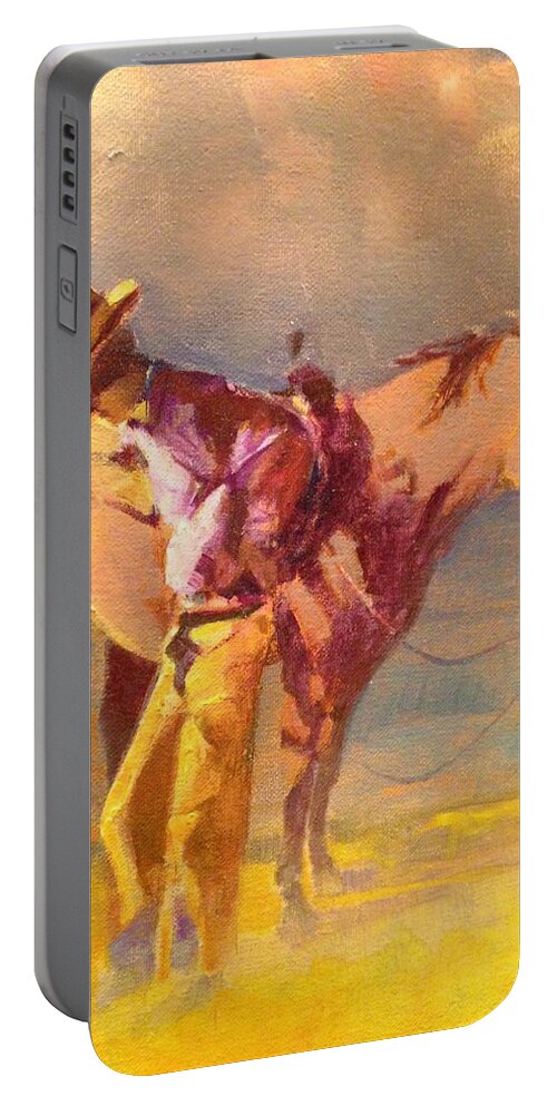Horse Cowboy Portable Battery Charger featuring the painting The Respite by R W Carlson
