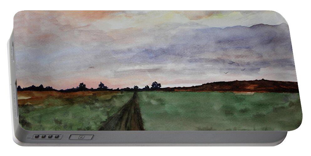Watercolor Portable Battery Charger featuring the painting The Road Home by Donna Blackhall