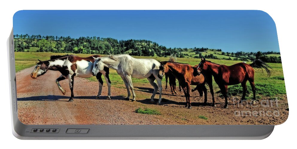 Horses Portable Battery Charger featuring the photograph The Roadblock Registry by Elizabeth Winter