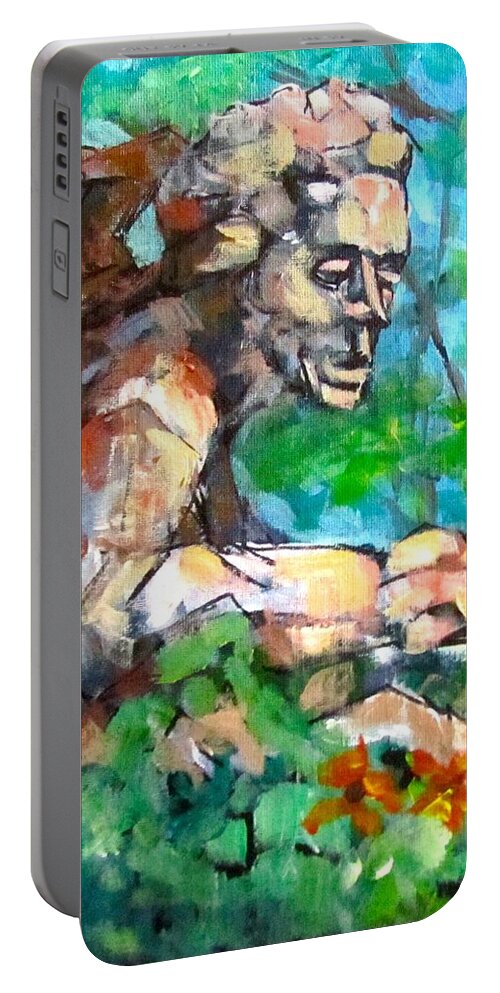 Garden Portable Battery Charger featuring the painting The Rock Gardener by Barbara O'Toole