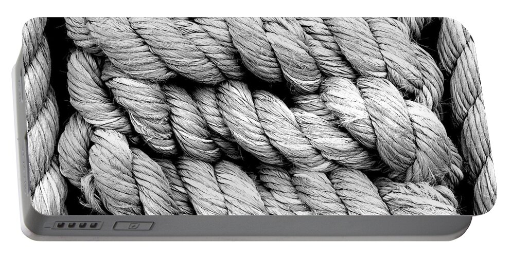 Black And White Portable Battery Charger featuring the photograph The Ropes by Holly Ross