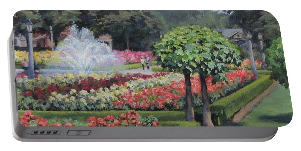 Rose Portable Battery Charger featuring the painting The Rose Garden by Karen Ilari