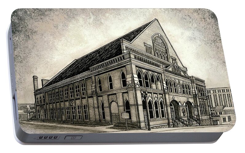 Architecture Portable Battery Charger featuring the drawing The Ryman by Janet King