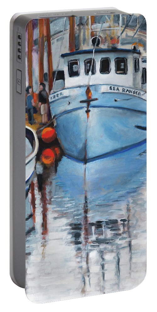 Fishing Portable Battery Charger featuring the painting The Sea Ranger at Newport by Mike Bergen