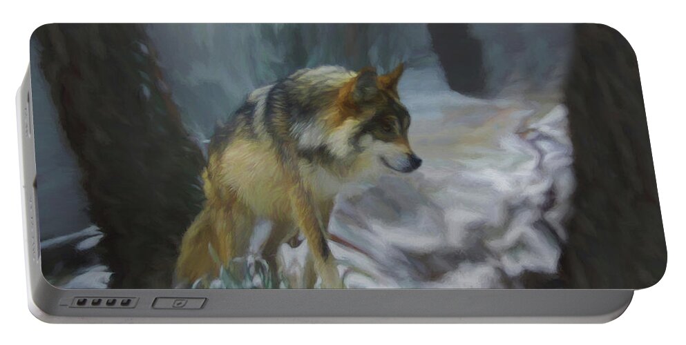 Wolf Portable Battery Charger featuring the digital art The Searching Wolf by Ernest Echols