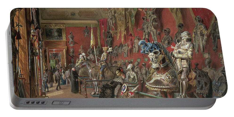 Exhibition Portable Battery Charger featuring the painting The second Armoury Room in the Ambraser Gallery of the Lower Belvedere by Carl Goebel