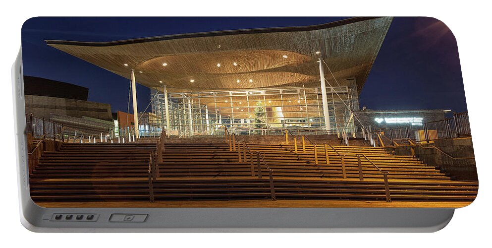 The Senedd Portable Battery Charger featuring the photograph The Senedd Cardiff by Leighton Collins