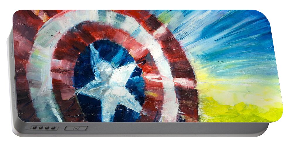 Capt. America Portable Battery Charger featuring the painting The Shield by Alan Metzger