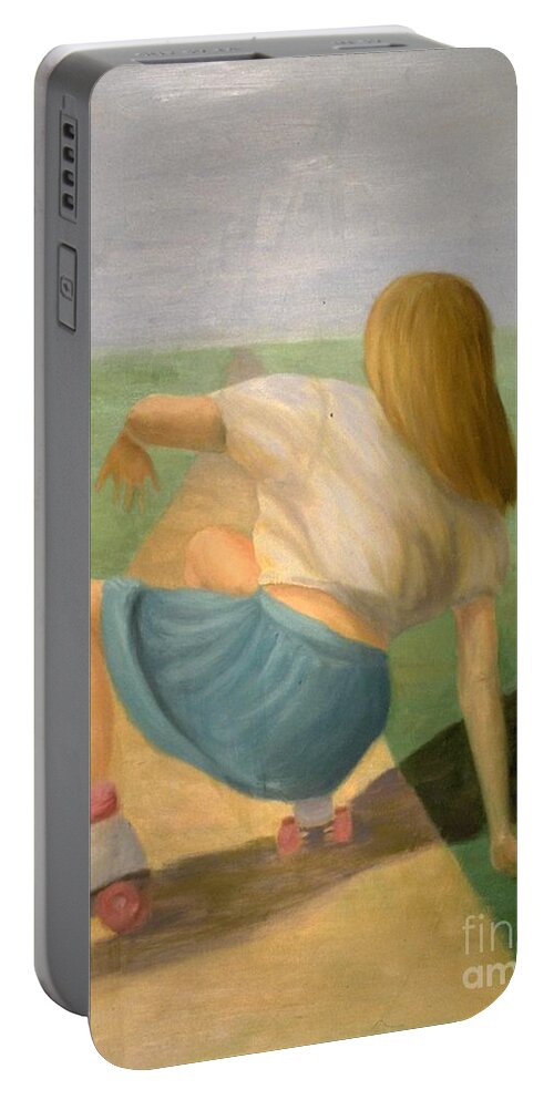 Figurative Portable Battery Charger featuring the painting The Skater by Mary Erbert