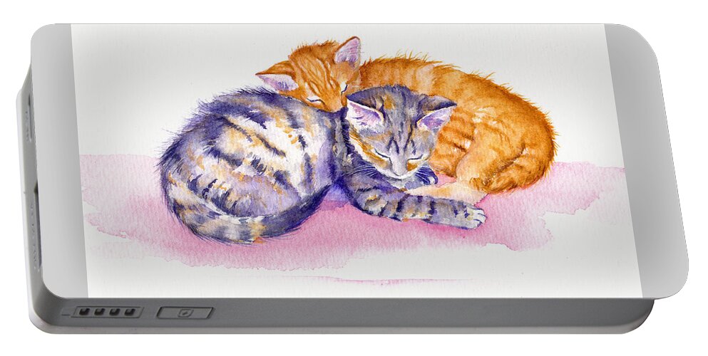 Kittens Portable Battery Charger featuring the painting The Sleepy Kittens by Debra Hall